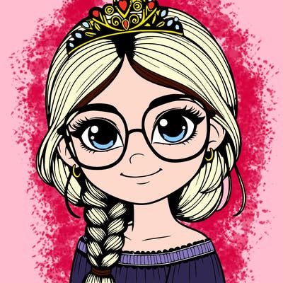 a girl with one braid and glasses who is a princess realistic