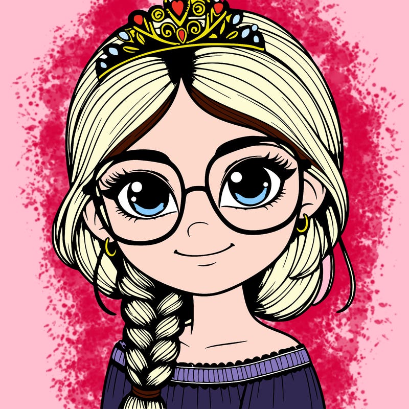 a girl with one braid and glasses who is a princess realistic