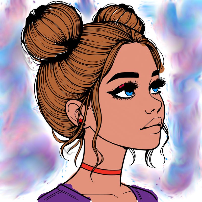 realistic girl with buns on the top of her head