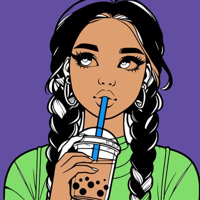 realistic girl with braided hair drinking boba
