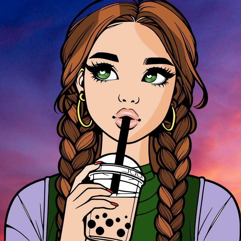 realistic girl with braided hair drinking boba