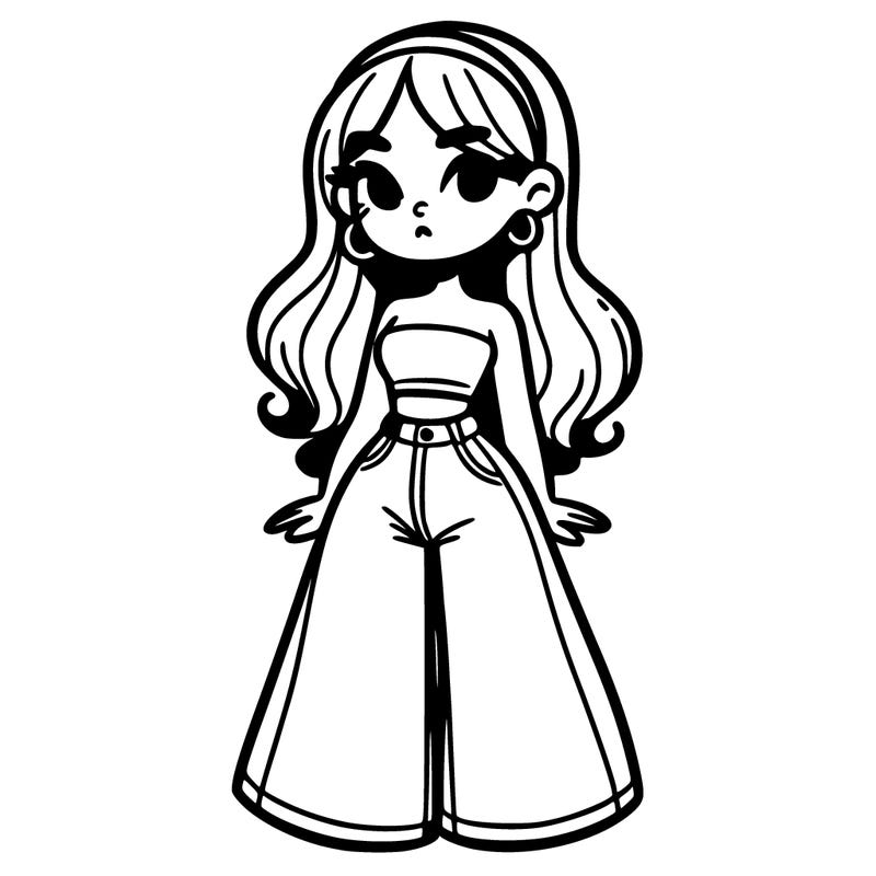 girl in crop top and bell-bottoms