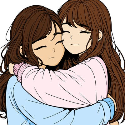 realistic two girls hugging