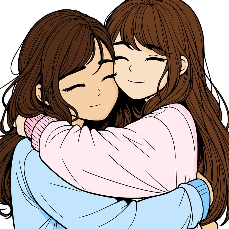 realistic two girls hugging