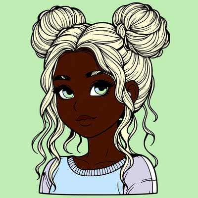 realistic girl with two buns in her hair