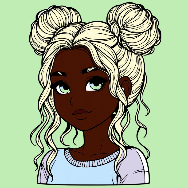 realistic girl with two buns in her hair