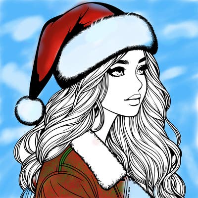 realistic girl in santa hat