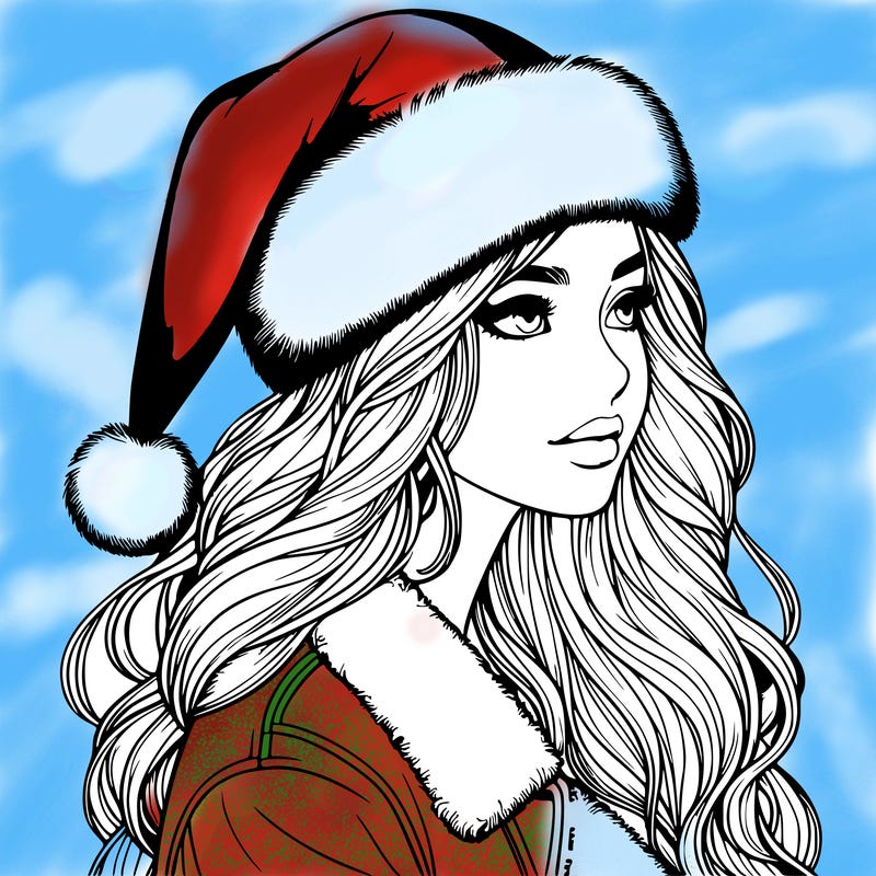 realistic girl in santa hat