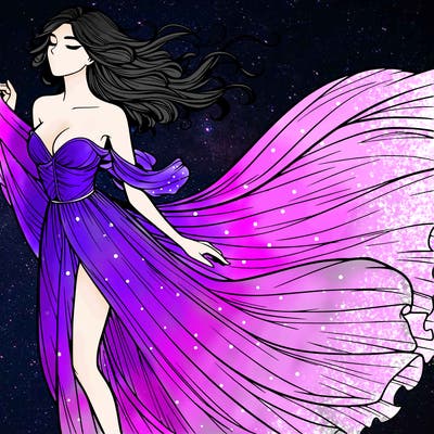 realistic woman in dress flowing the the wind