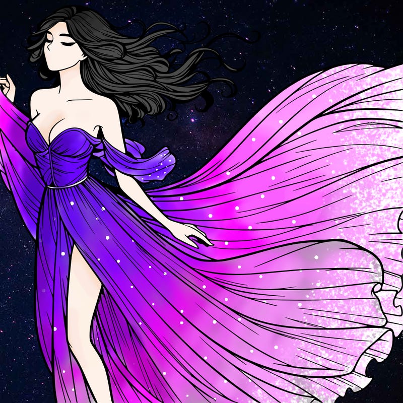 realistic woman in dress flowing the the wind