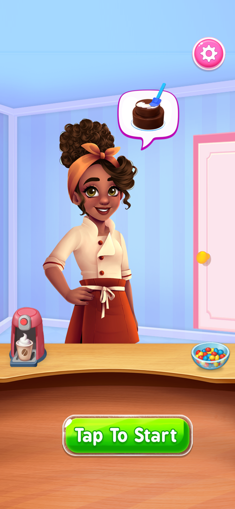 Ice Cream Cake & Baking Games - A friendly female chef in a bakery shop with a tap to start button