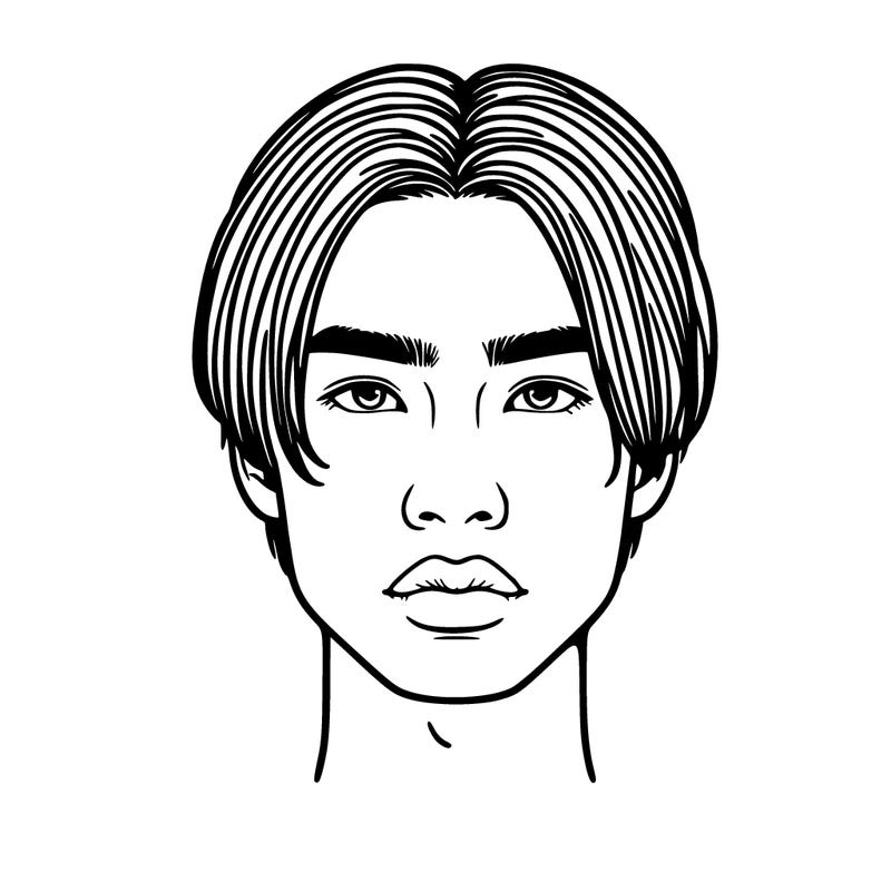 asian guy with straight parted hair and full lips