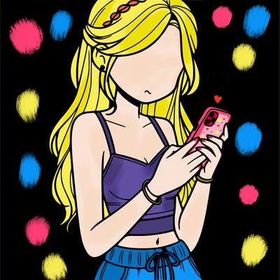 girl with crop top texting on her phone