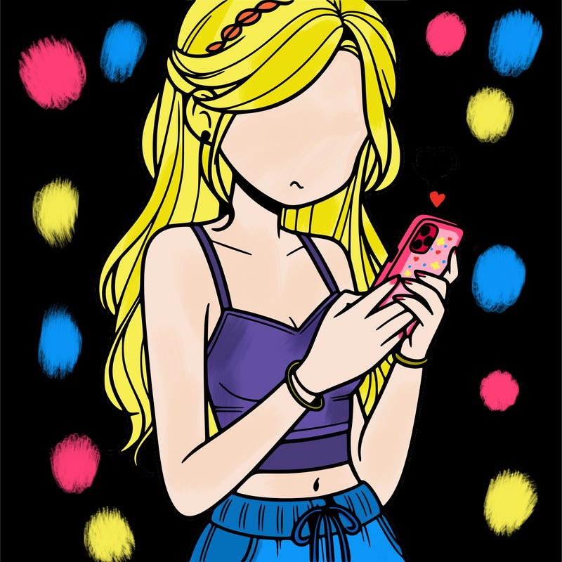 girl with crop top texting on her phone