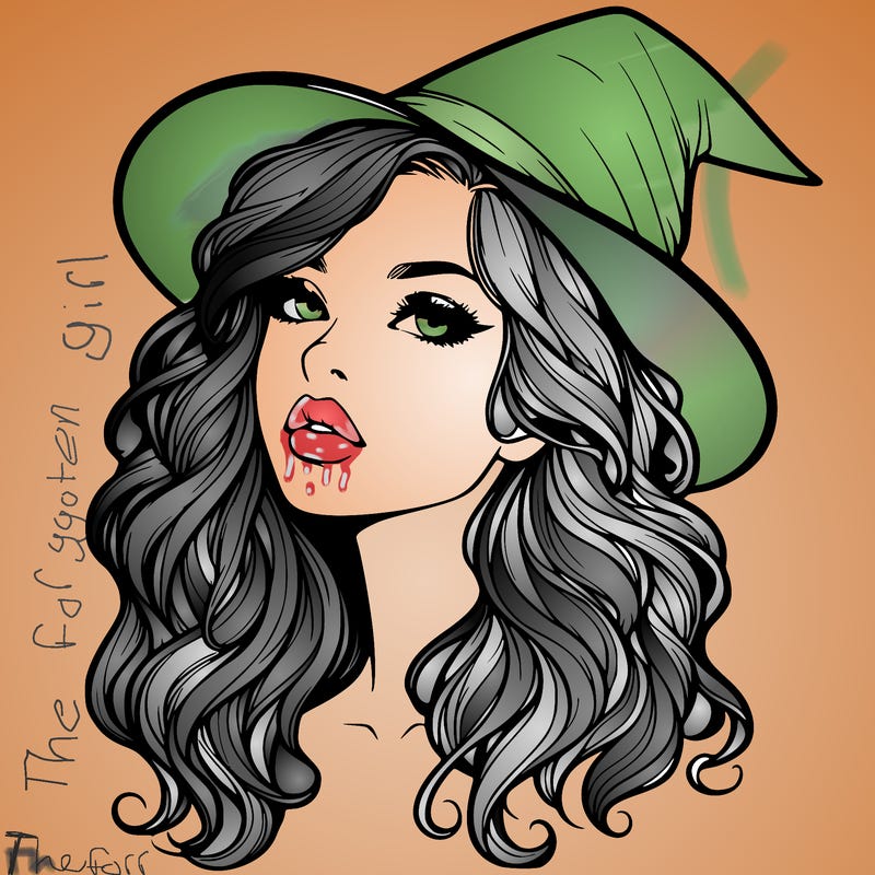 realistic witch girl with wavy hair and lips