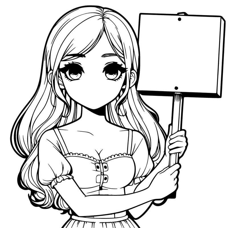 a realistic girl with a sign