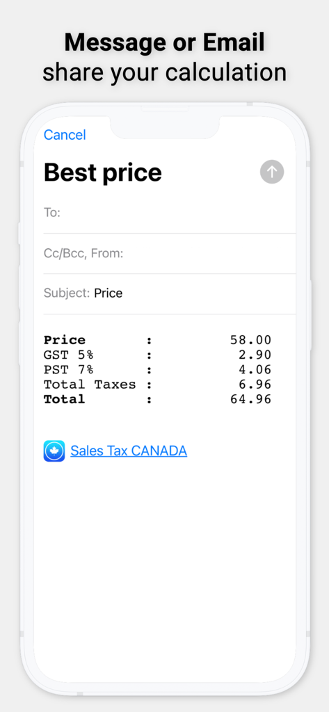 Sharing a detailed Canadian sales tax calculation including GST and PST via email