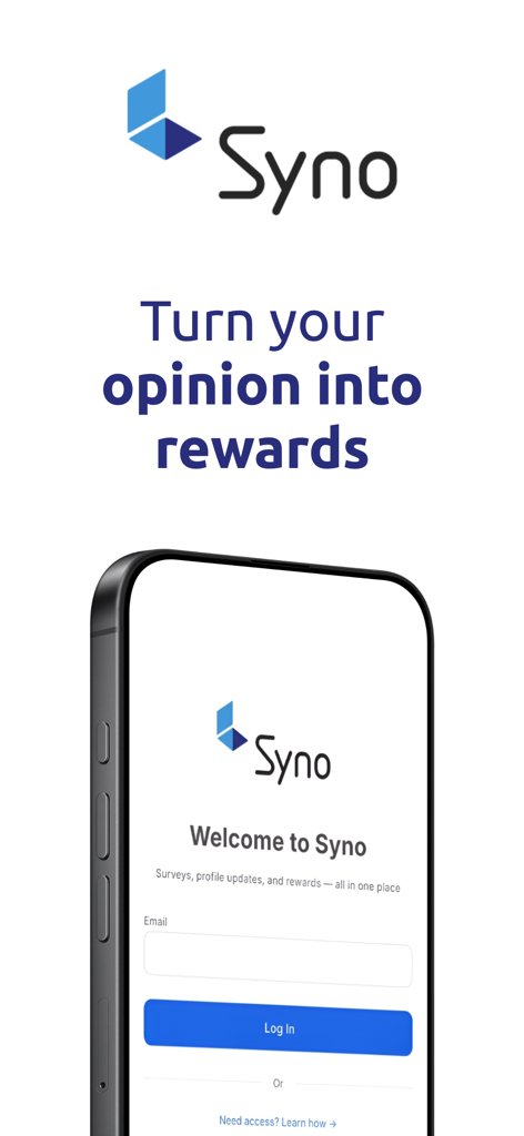 Syno Panel - Syno Panel app login screen with the slogan Turn your opinion into rewards