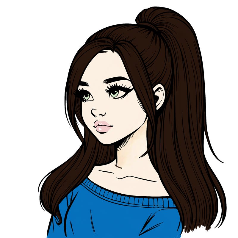 realistic girl with a high ponytail