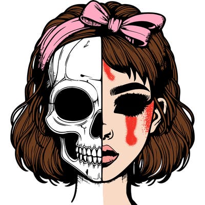 realistic girl with half skull mask