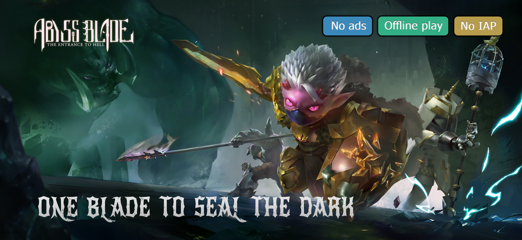 ABYSS BLADE - Promotional artwork for Abyss Blade featuring a demon sealer warrior in golden armor and a giant monster silhouette