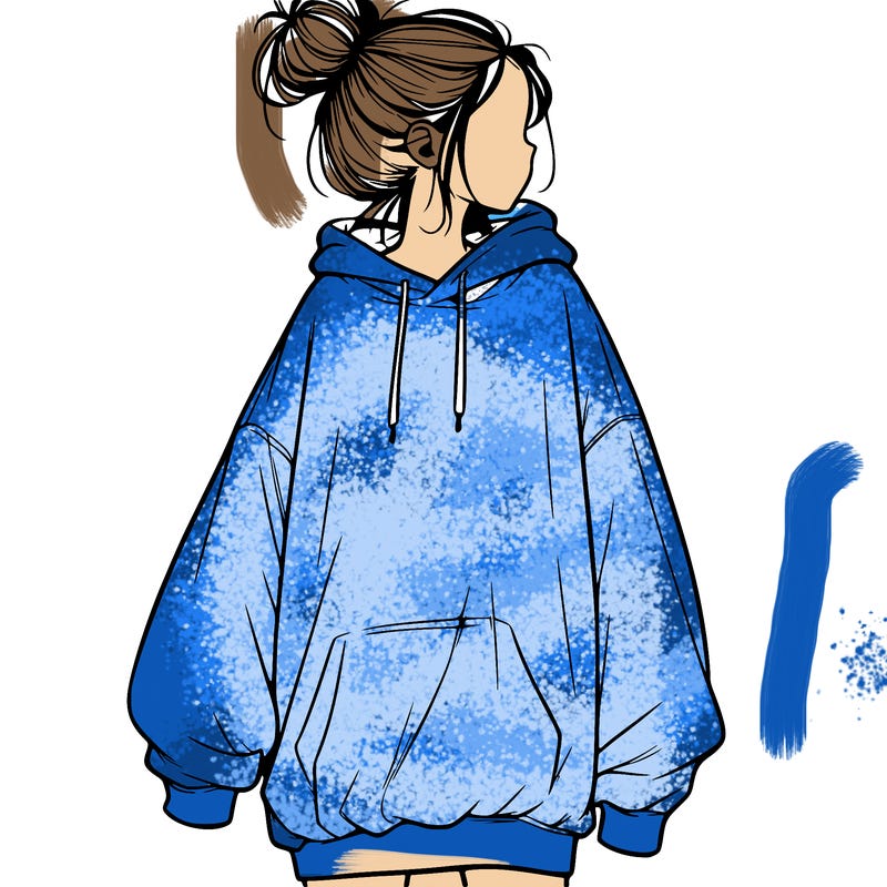 realistic girl with a oversized sweatshirt on and a bun