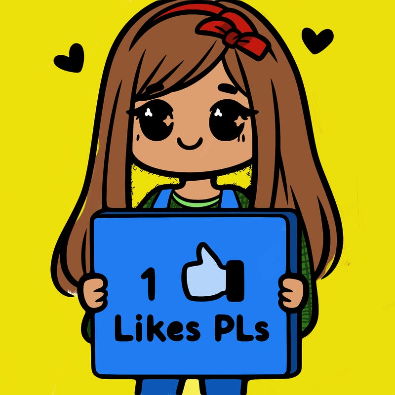 girl holding a sign saying 10 likes pls