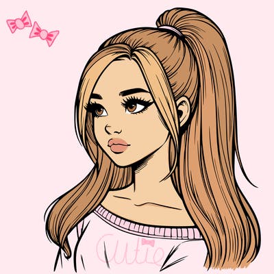 realistic girl with a high ponytail