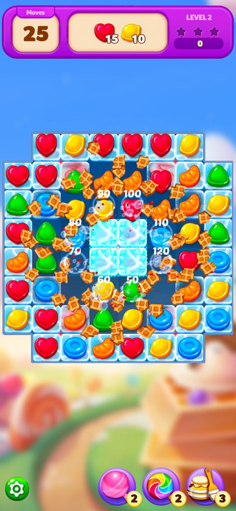 Lollipop : Link & Match - Colorful candy puzzle board in Lollipop Link and Match showing link-three gameplay and level objectives