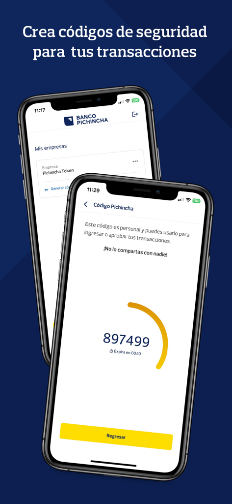 Pichincha Token App zeigt einen sechsstelligen Sicherheitscode für Transaktionen im Firmenkundengeschäft an