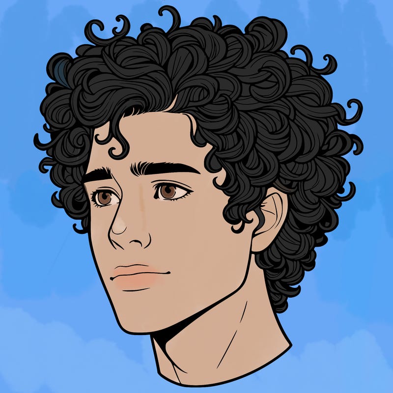 realistic guy with curly hair