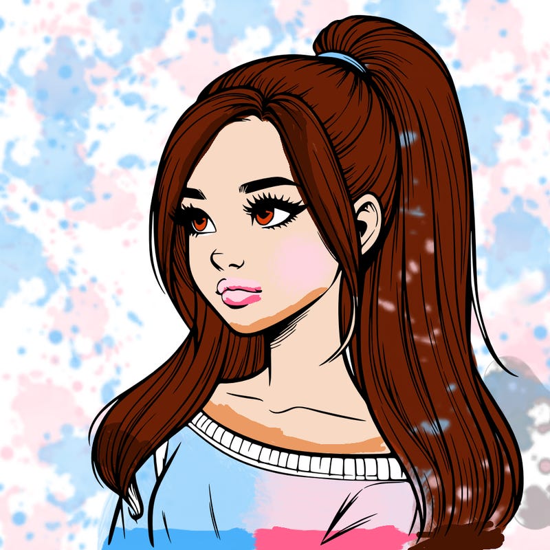 realistic girl with a high ponytail