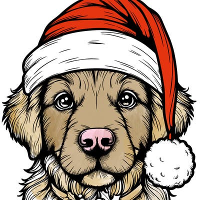 realistic dog with a christmas hat