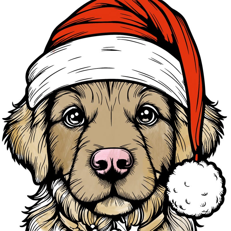 realistic dog with a christmas hat
