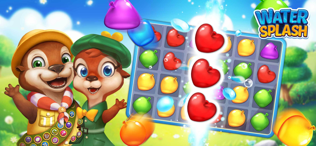 Water Splash – Cool Match 3 - Water Splash match 3 puzzle with Oris the otter and colorful water balloons