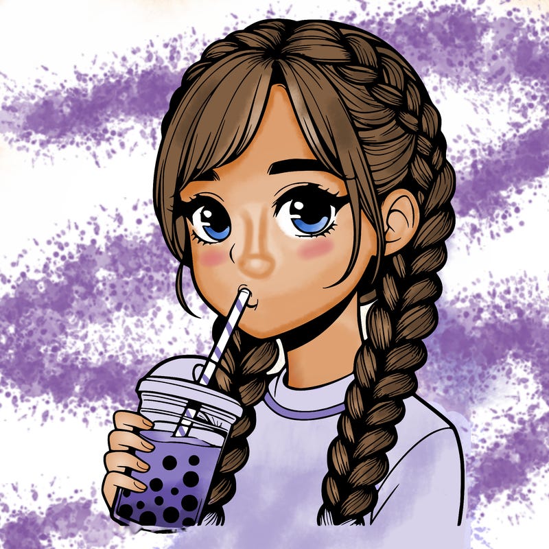 realistic girl with braided hair drinking boba