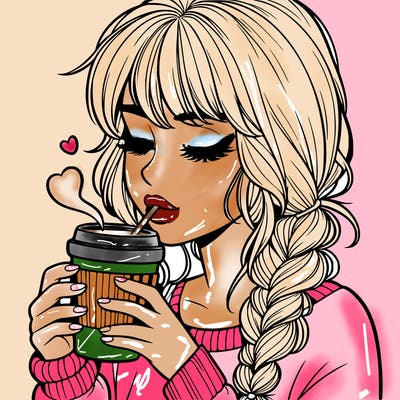 realistic girl drinking coffee
