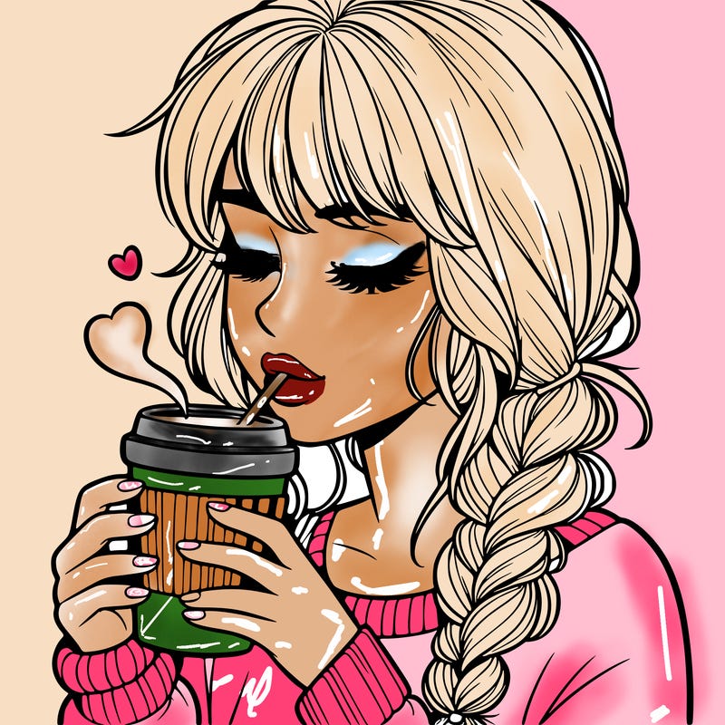 realistic girl drinking coffee