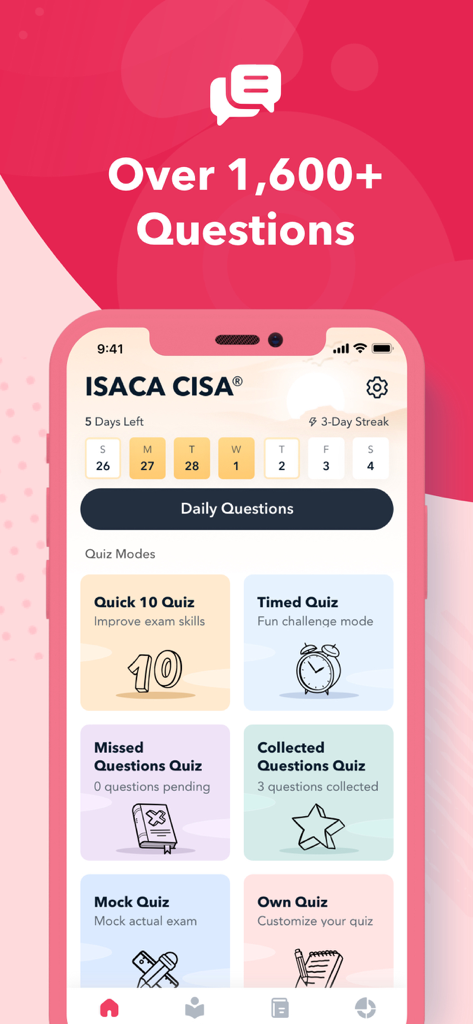 ISACA CISA Exam Prep 2026 - ISACA CISA Exam Prep 2026 app interface showing different study modes including Quick 10 Quiz and Timed Quiz
