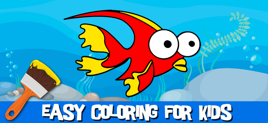 Ocean Games: Kids & Girls 1-6 - Pesce cartone animato rosso in un'attività da colorare per bambini