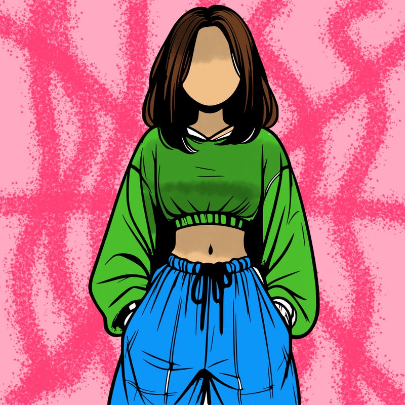 realistic girl faceless with baggy pants and a crop top
