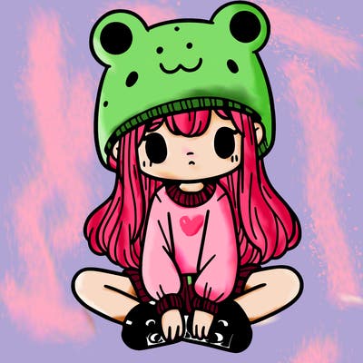 a girl wearing a frog hat and some frog socks