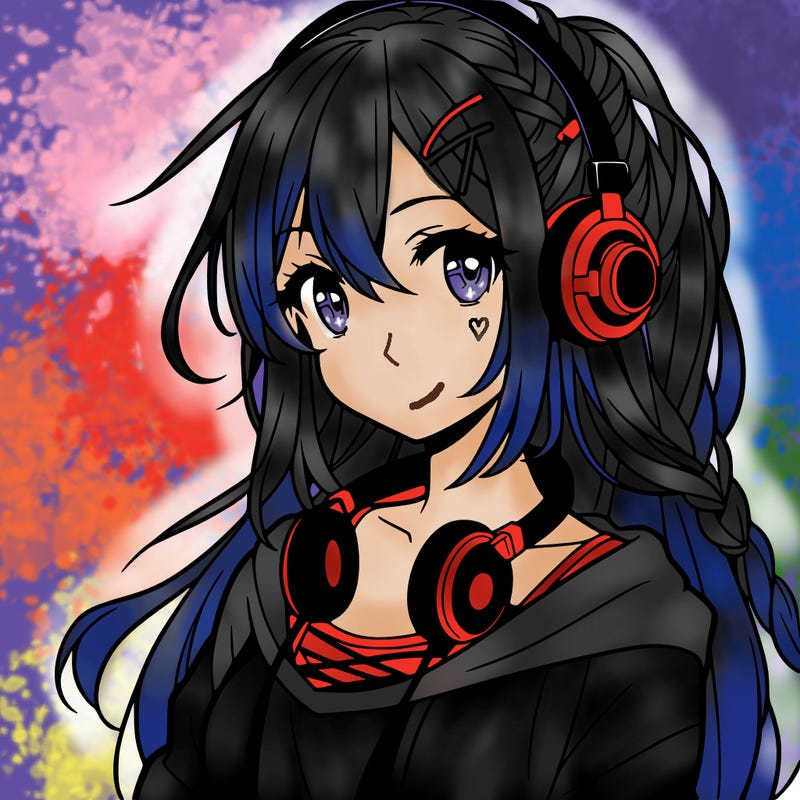 teen anime girl  wearing headphones