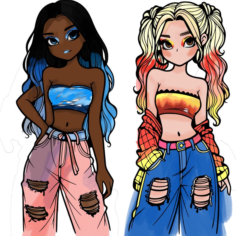 2 girls in crop tops and baggy jeans ripped