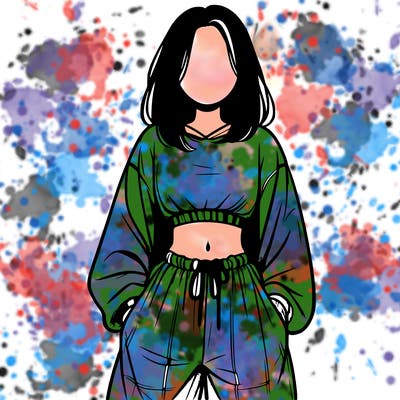 realistic girl faceless with baggy pants and a crop top