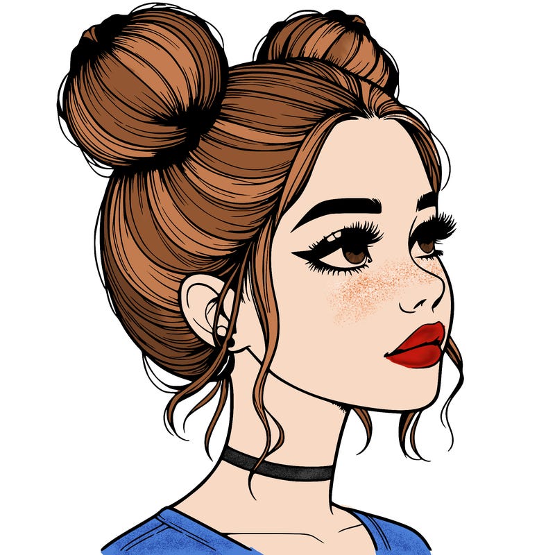 realistic girl with buns on the top of her head