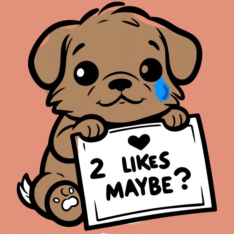 a puppy holding a sign that says 2 likes maybe?
