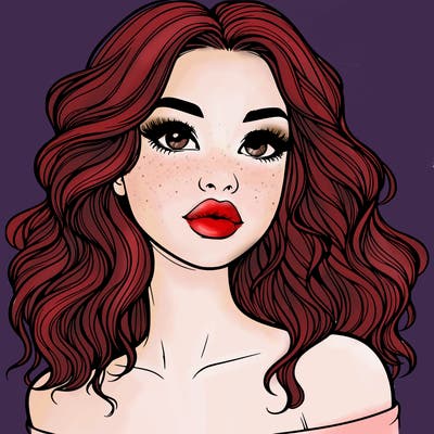 realistic girl with wavy hair and lips
