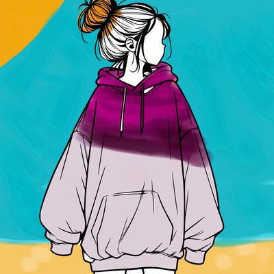 realistic girl with a oversized sweatshirt on and a bun