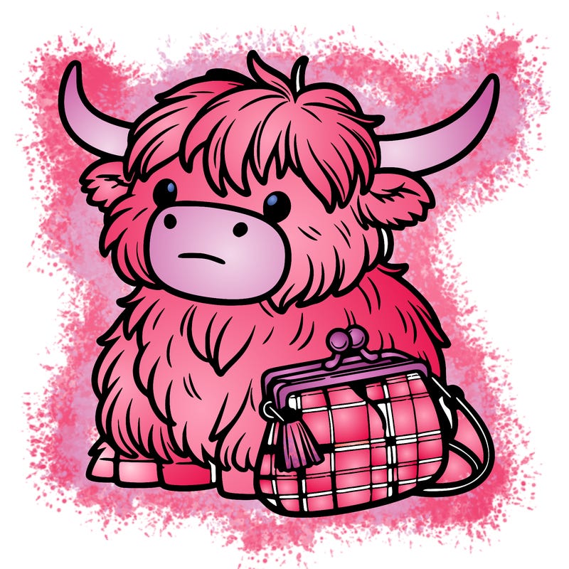 highland cow in a purse